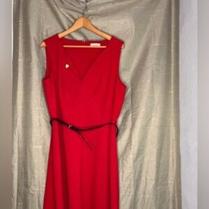 Calvin Klein Red Midi Dress with Belt